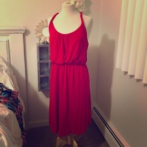 Rolled Strap Red Cotton Dress